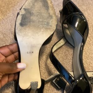 Black patent peep toe heel